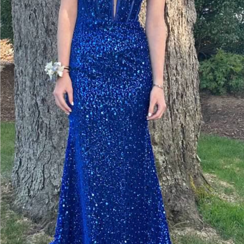 Elegant Blue Sequin Evening Gown